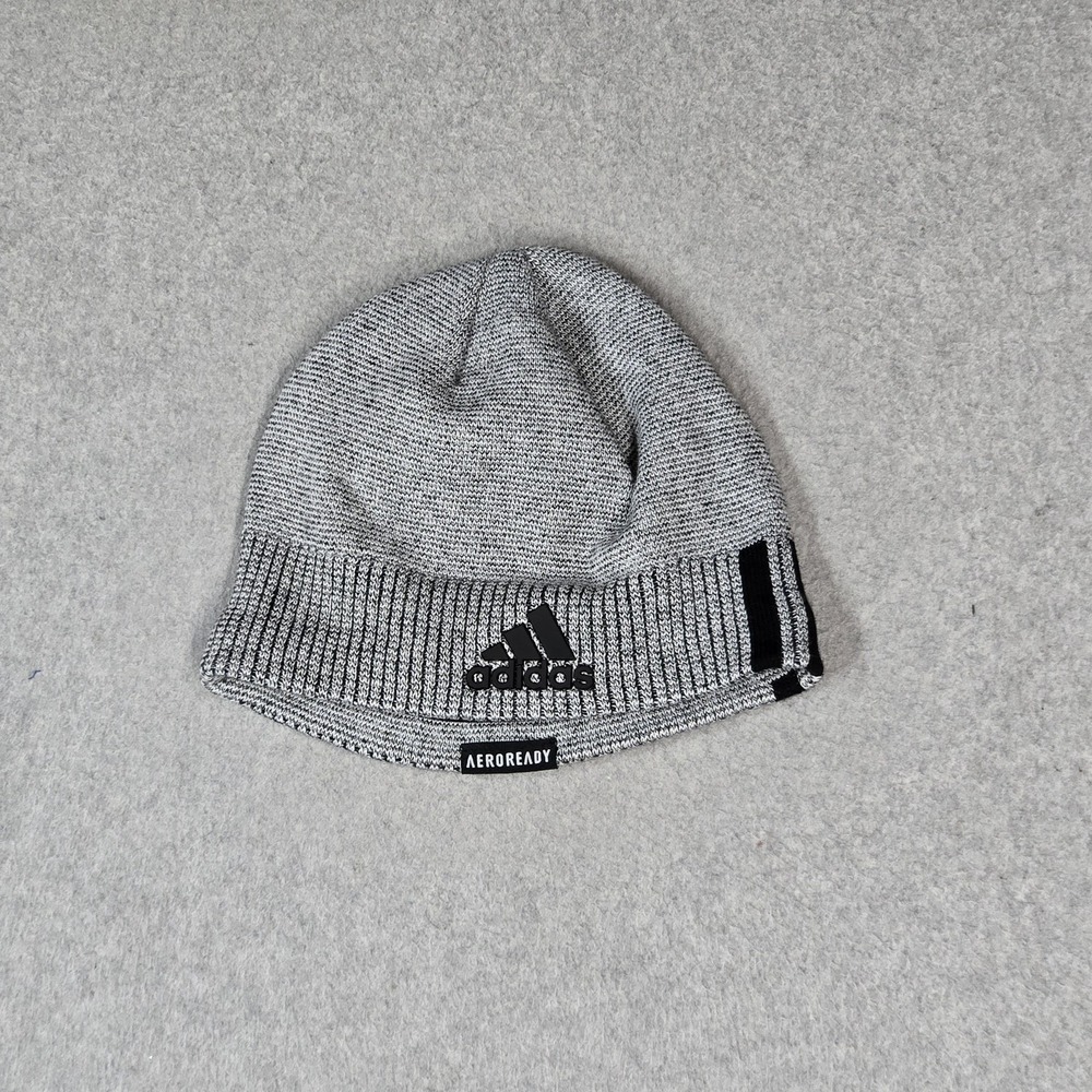 Adidas Men Beanie ONE SIZE Gray Stripe Logo Pullover Aeroready